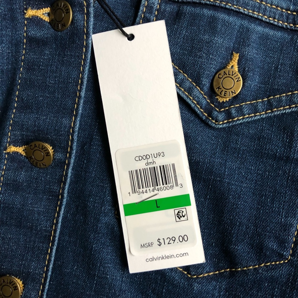 Calvin Klein blue denim cropped jean jacket NWT L - Picture 8 of 9